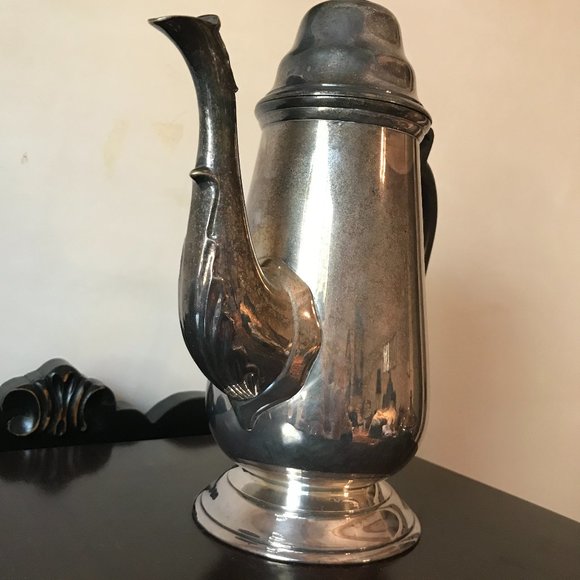 Antique Patinated Pure Silver Plated 5 Pc Tea Set w/ Black Wood Handle - Picture 5 of 15